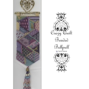 Crazy Quilt Beaded Peyote Bellpull Tapestry Wall Hanging
