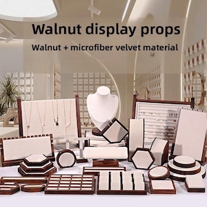 jewelry display set, necklace organizer, ring stand, earring stand, walnut wood jewelry display, rings organizer holder,velvet ring tray