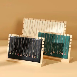 Large Rice color & Wood Jewelry Display Rack – Necklace and Bracelet Organizer Stand, Chain Holder for Market Stalls or Boutiques