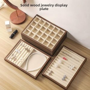 Walnut Jewelry display set,DIY charm bar display,necklace organizer, ring stand, earring stand, solid wood velvet jewelry display