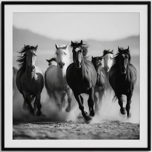 Frontier Charge — Wild Horses Wall Art Print, Black & White Equestrian Photography, Western Desert Modern Decor