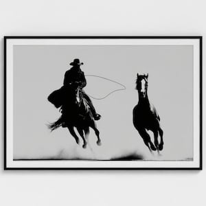 Black and White Cowboy Photography Print, Western Horse Wall Art, Rustic Ranch Decor