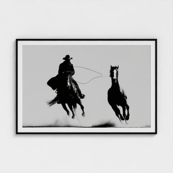 Black and White Cowboy Photography Print, Western Horse Wall Art, Rustic Ranch Decor