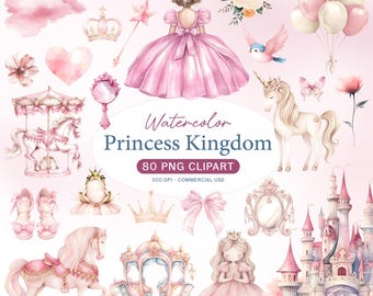 Watercolor Princess Clipart, Fairytale Kingdom, Little Princess Castle (Digital Download)
