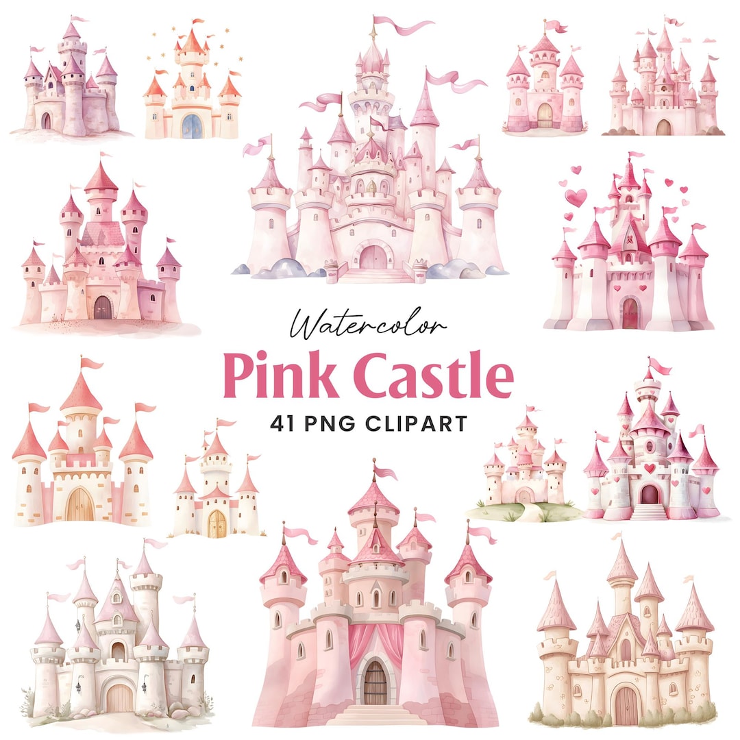 Watercolor Princess Pink Castle Clipart Bundle, Fairytale Little ...