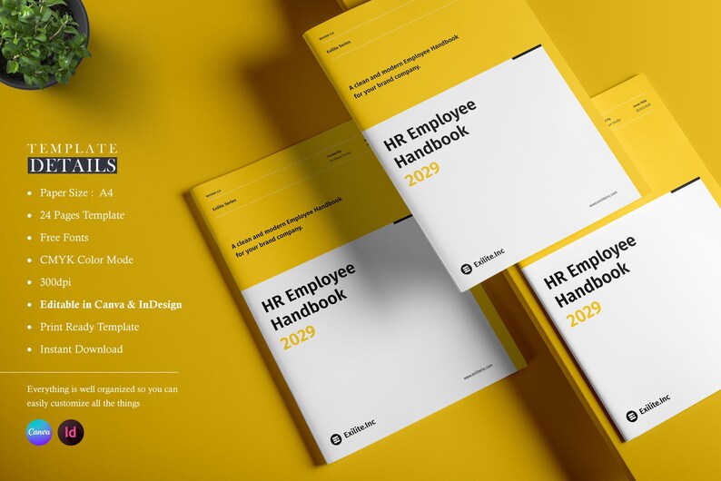 Printable HR Employee Handbook Template, 24 Pages, Canva Indesign ...