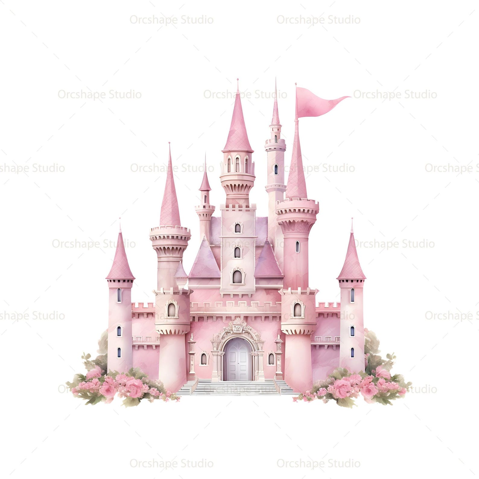 Watercolor Castle Clipart, Fairy Tale Princess Birthday Castle, 24 PNG ...