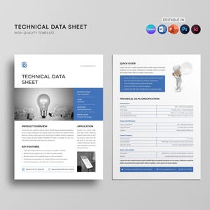 Technical Date Sheet Template, Company Data Sheet Template, Business Fact Sheet, Product Fact Sheet, Digital Download