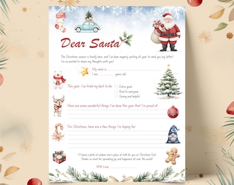 Kids Christmas Santa Wish List, Letter to Santa Template, Printable Holiday Wishlist for Kids and Adults, Digital Instant Download