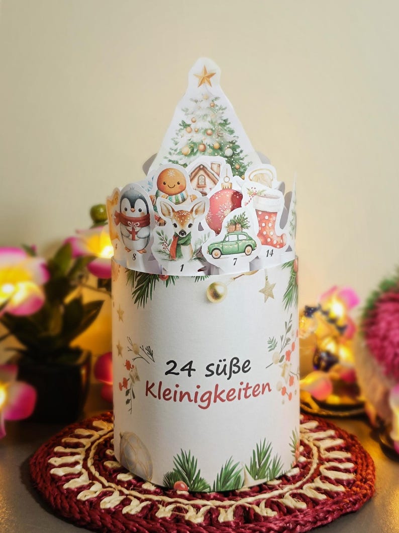 Kinderriegel Mini Adventskalender med 24 Motiven, DIY Weihnachtskalender, druckbare Vorlage kinderriegel banderole, digitaler Ladda ner bild 2