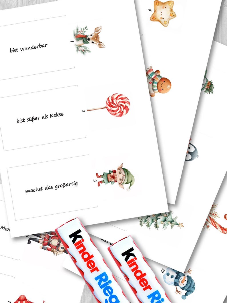 Kinderriegel Mini Adventskalender med 24 Motiven, DIY Weihnachtskalender, druckbare Vorlage kinderriegel banderole, digitaler Ladda ner bild 4