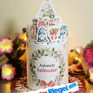 Kinderriegel Mini Adventskalender med 24 Motiven, DIY Weihnachtskalender, druckbare Vorlage kinderriegel banderole, digitaler Ladda ner bild 1