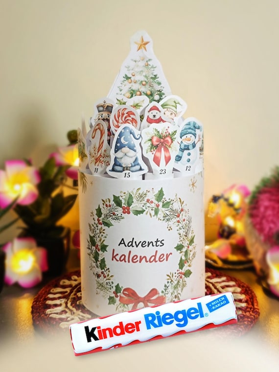 Kinderriegel Mini Adventskalender mit 24 Motiven, DIY Weihnachtskalender, druckbare Vorlage kinderriegel banderole, digitaler Download