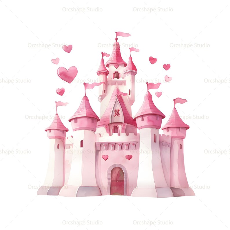 Watercolor Princess Castle Clipart, Fairy Tale Birthday Castle, 43 PNG ...
