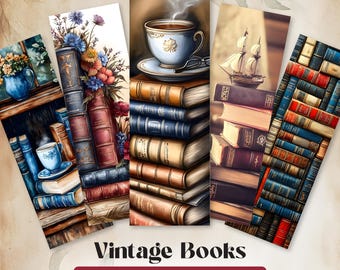 10 printbare bladwijzers in vintage boekstijl - Printbare PDF-bladwijzer voor het bijhouden van je leesactiviteiten (digitale download)