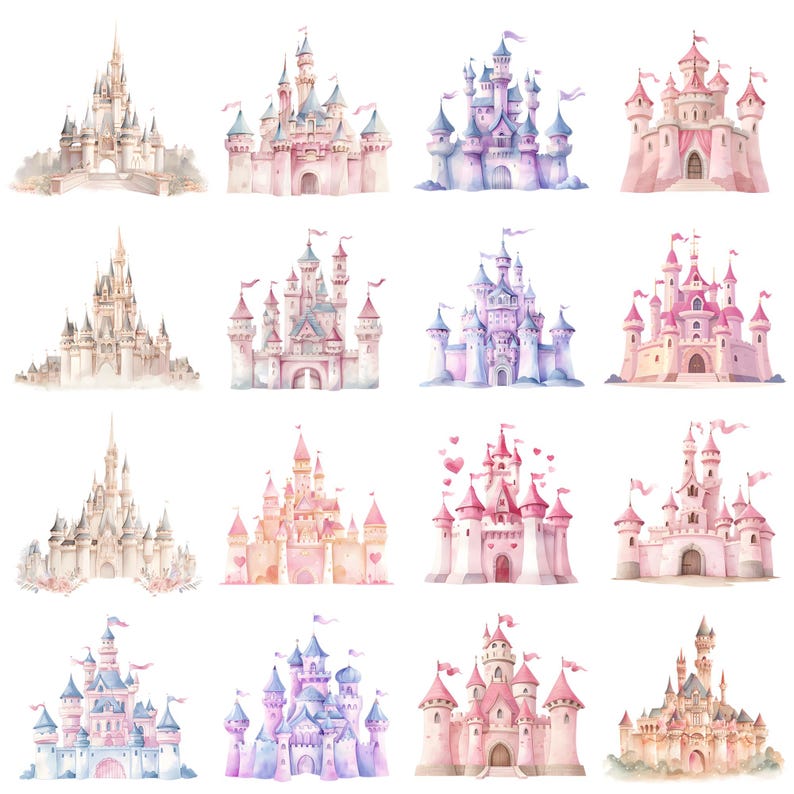 Watercolor Princess Castle Clipart, Fairy Tale Birthday Castle, 43 PNG ...