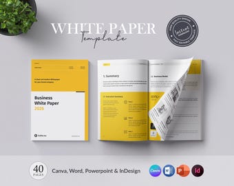 Canva Printable Business Whitepaper Template, 40 Pages White Paper, Word Powerpoint InDesign Template, Brochure Template, Digital Download