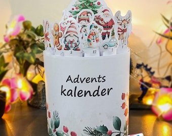 Kinderriegel Mini Adventskalender mit 24 Motiven, Weihnachts Adventskalender, druckbare Vorlage für Kinderriegel Banderolen