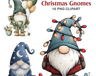 Aquarel kerstkabouters clipart: feestelijke winterse afbeeldingen PNG (digitale download)