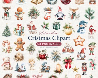 Watercolor Christmas Clipart Pack, 53 High Quality PNG, Cozy Christmas Holiday Clipart, Digital Download
