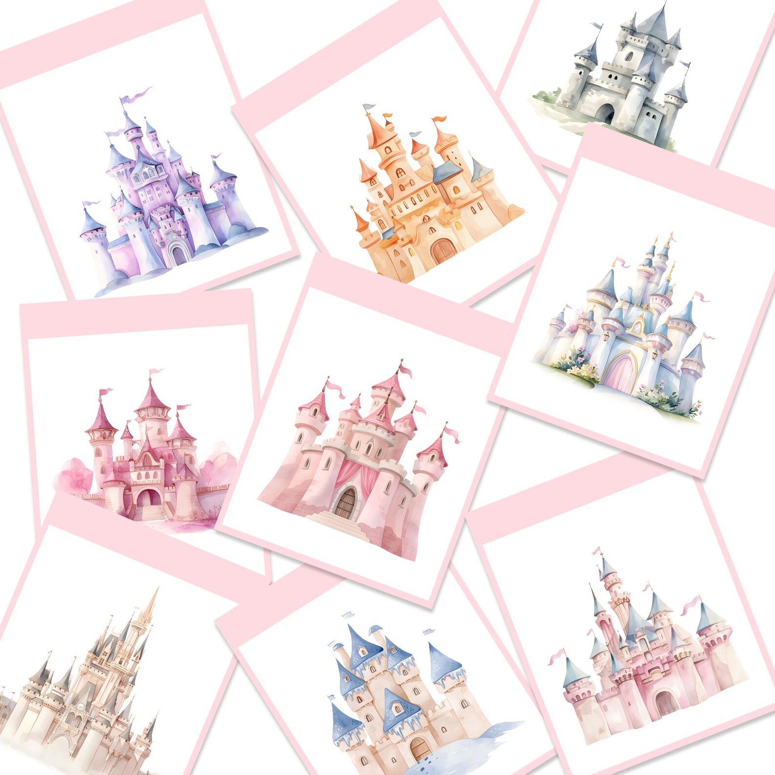 Watercolor Princess Castle Clipart, Fairy Tale Birthday Castle, 43 PNG ...