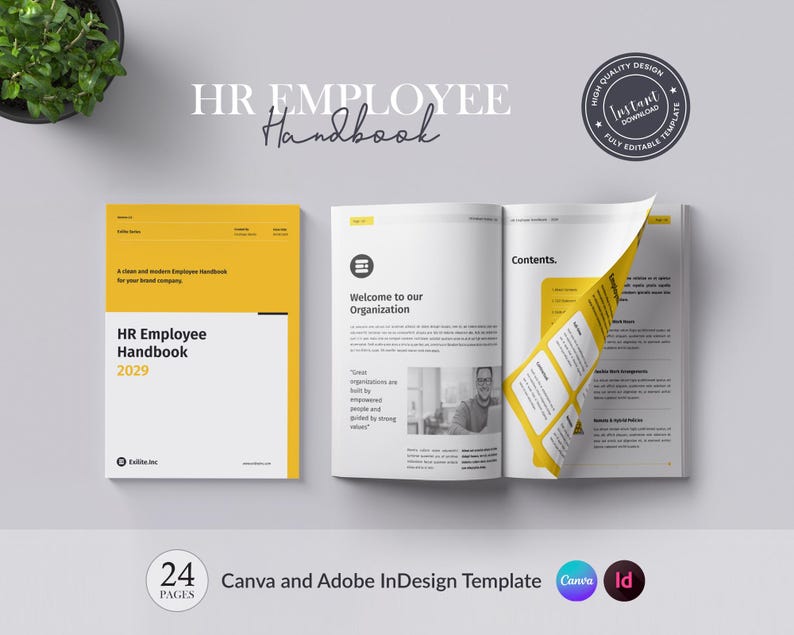 Printable HR Employee Handbook Template, 24 Pages, Canva Indesign ...