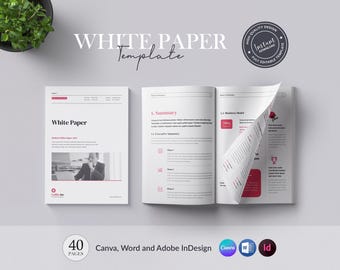 Canva Printable Whitepaper, 40 Pages Whitepaper Template, Word InDesign Whitepaper, Brochure Template, Digital Download