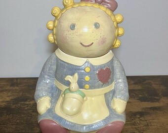 Vintage Treasure Craft Rag Doll Sugar Ceramic Cookie Jar USA 14x10 Collectible