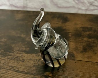 Vintage Hand Blown Art Glass Elephant Paperweight Crystal 4 Tall