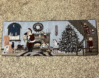 Vintage Night Before Christmas Santa Noel Tapestry Table Runner 34x13