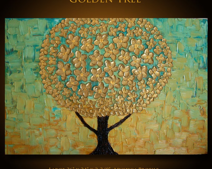 Original Modern Palette Knife Tree Painting on Canvas Textured 36 X 24