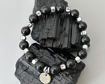 Black Tourmaline & Hematite Bracelet for EMF Protection – Grounding Energy Shield, Handmade Crystal Bracelet for Focus and Stability