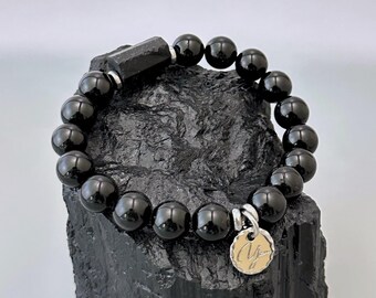 Black Tourmaline & Hematite Bracelet for EMF Protection, Grounding and Energy Shielding - Men’s Spiritual Protection Handmade Bracelet