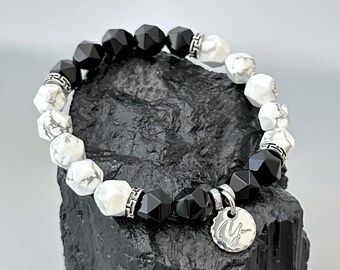 White Turquoise & Onyx Bracelet - Calm, Focus and Grounding Handmade Men’s Minimalist Stone Bracelet