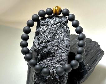 Onyx & Tiger’s Eye Bracelet – Strength, Grounding and Focus, Handmade Minimalist Crystal Bracelet for Men