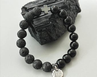 Obsidian & Lava Stone Bracelet - Handmade Grounding Energy Bracelet for Strength and Focus, Men’s Protection Jewelry
