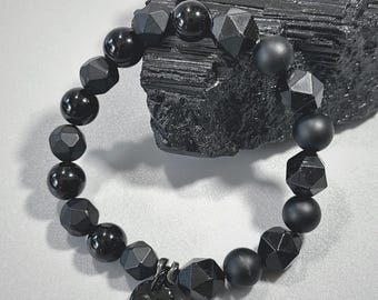Black Tourmaline & Onyx Obsidian Protection Bracelet - Handmade EMF Shielding, Grounding and Energy Balancing Crystal Jewelry for Men