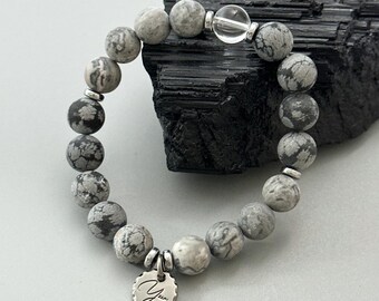 Snowflake Obsidian & Picasso Jasper Bracelet - Handmade Clarity and Emotional Balance Jewellery, Grounding and Healing Stone Bracelet