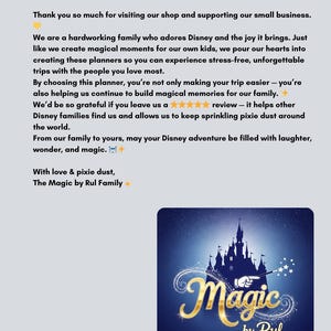 May include: A blue graphic with the text "Magic by Rul" in gold script, featuring a silhouette of a castle and a pointing hand with a wand. The image is a message to Disney fans.
