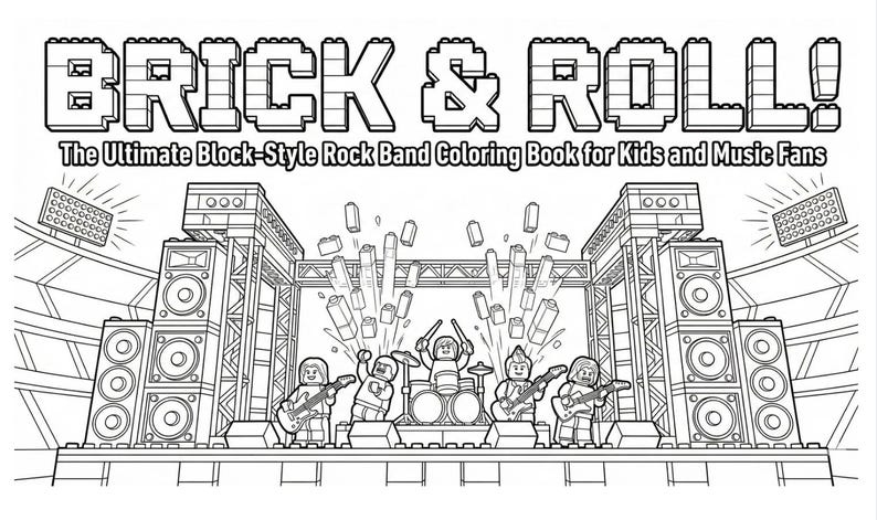 Block-style Rock Band Coloring Book, 80s 90s Music Legends Fan Art (PDF ...