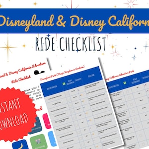 Disneyland & California Adventure Ride Checklist | Printable Disney Trip Planner | Vacation PDF Ride Guide