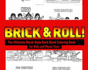 Block-Style Rock Band Coloring Book, 80s 90s Music Legends Fan Art (PDF Download)