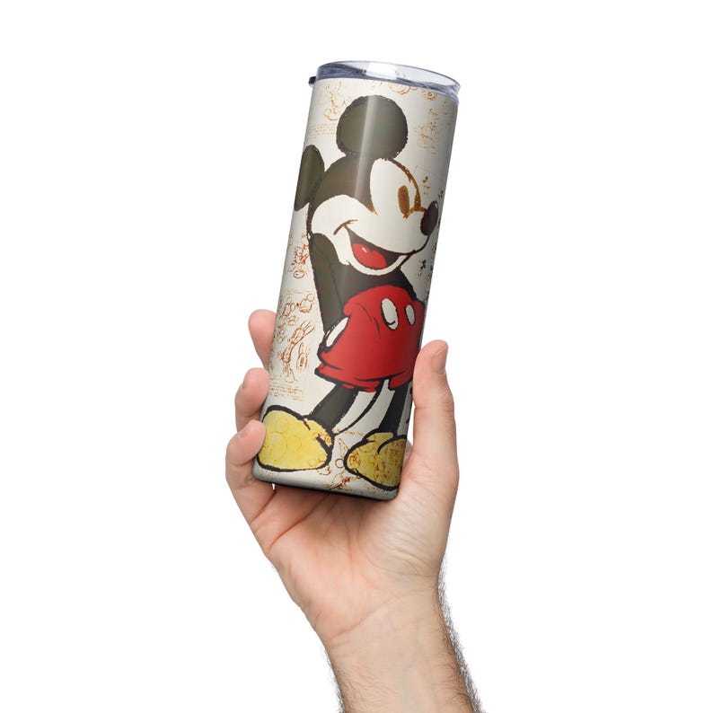 Classic Mickey Mouse Stainless Steel Tumbler, Retro Disney 20oz Travel Cup, Sketched Mickey Reusable Coffee Mug with Lid and Straw
