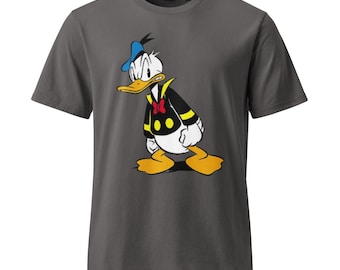 ドナルドダックの怒った表情、ヴィンテージ風染めTシャツ｜ギフト