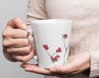 セラミック製コーヒーカップ、12オンスマグカップ、植物柄アイビーバインラテマグ、植物好きへのギフト