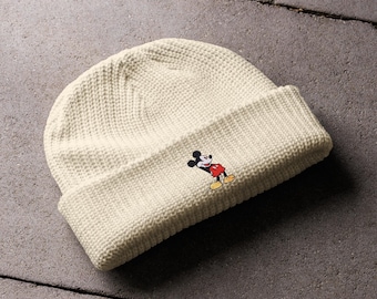 Gorro de punto de Mickey Mouse, gorro estilo pescador acanalado