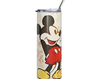 20オンス ステンレス製 ミッキーマウス スケッチ タンブラー コーヒーマグ 蓋とストロー付き