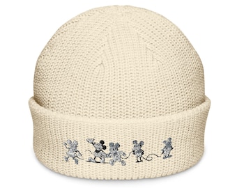 Embroidered Mickey Mouse Fisherman Beanie, Knit Acrylic