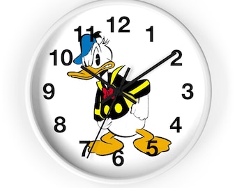 Wall Clock | Donald Duck Wall Clock | Vintage Illustration Clock | Wood Frame Home Decor