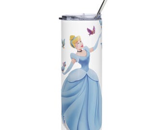 Cinderella and Birds Tumbler Gift 4 Girls | Cinderella Illustration Tumbler Gift | Girls Tumbler